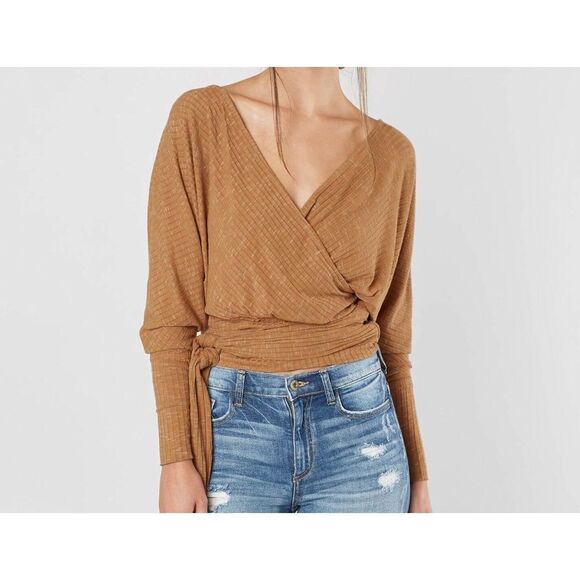 Free People We The Free Rust Ribbed Wrap Tie Top Size Small - Picture 1 of 4